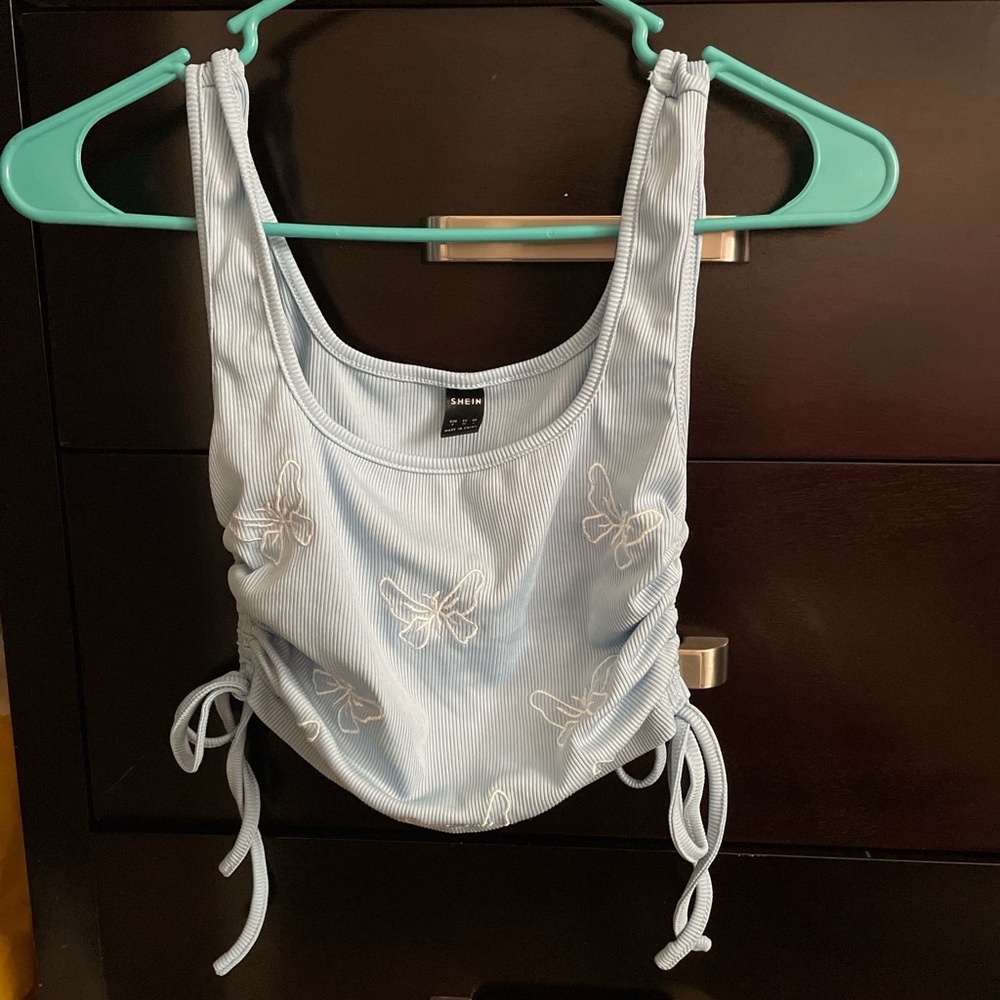 Blue butterfly crop top